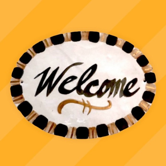 Ceramic Welcome Sign in Black and Gold Checks from my Clay Studio 7x10” - Picture 1 of 10